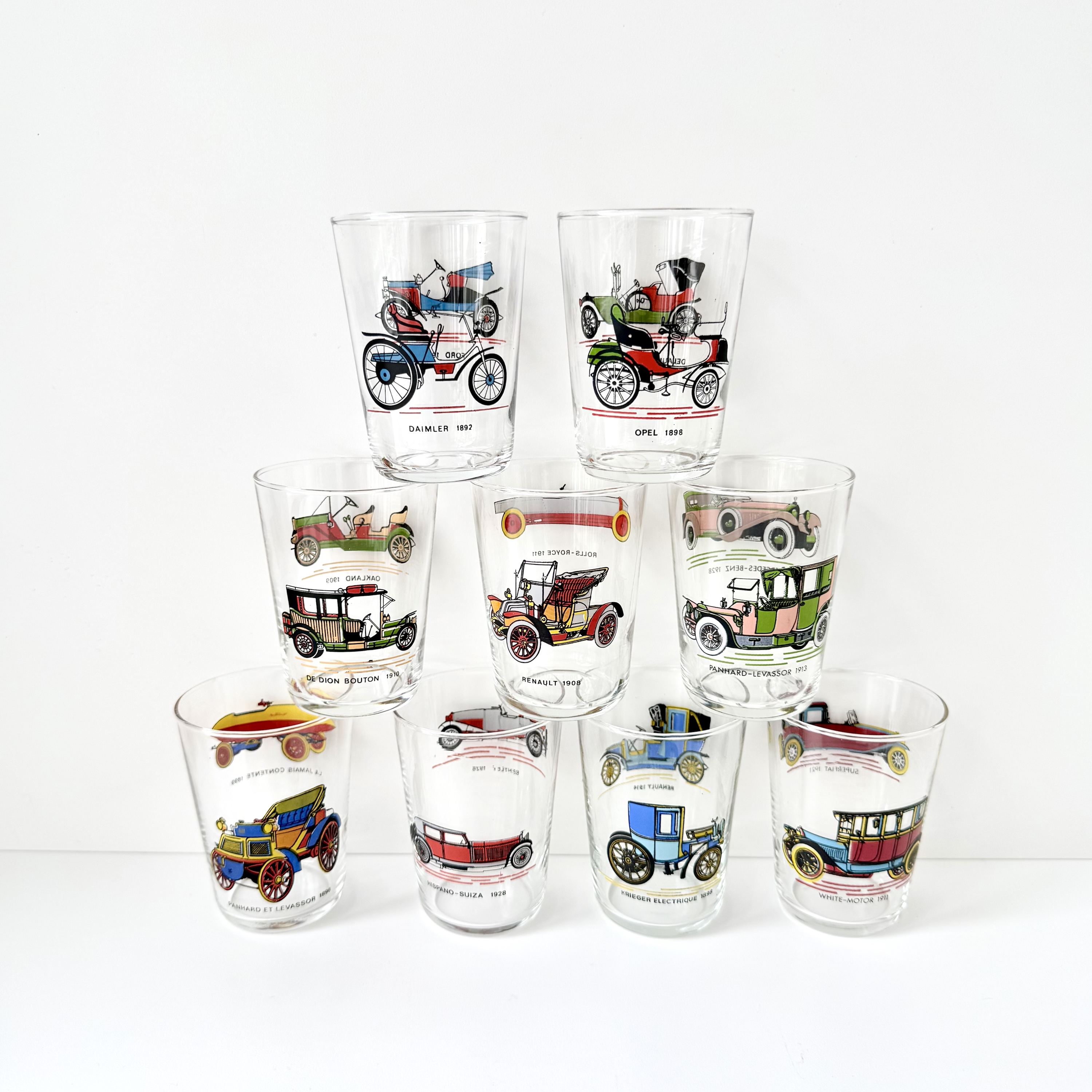 Vintage glas med veteranbiler ✨